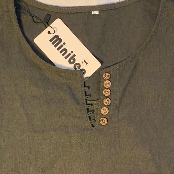 Minibee Women’s Linen Tunic Dress - Army Green - Picture 4 of 5